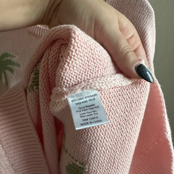 Show Me Your Mumu Pink Palm Tree Knit Sweater M - Picture 4 of 6